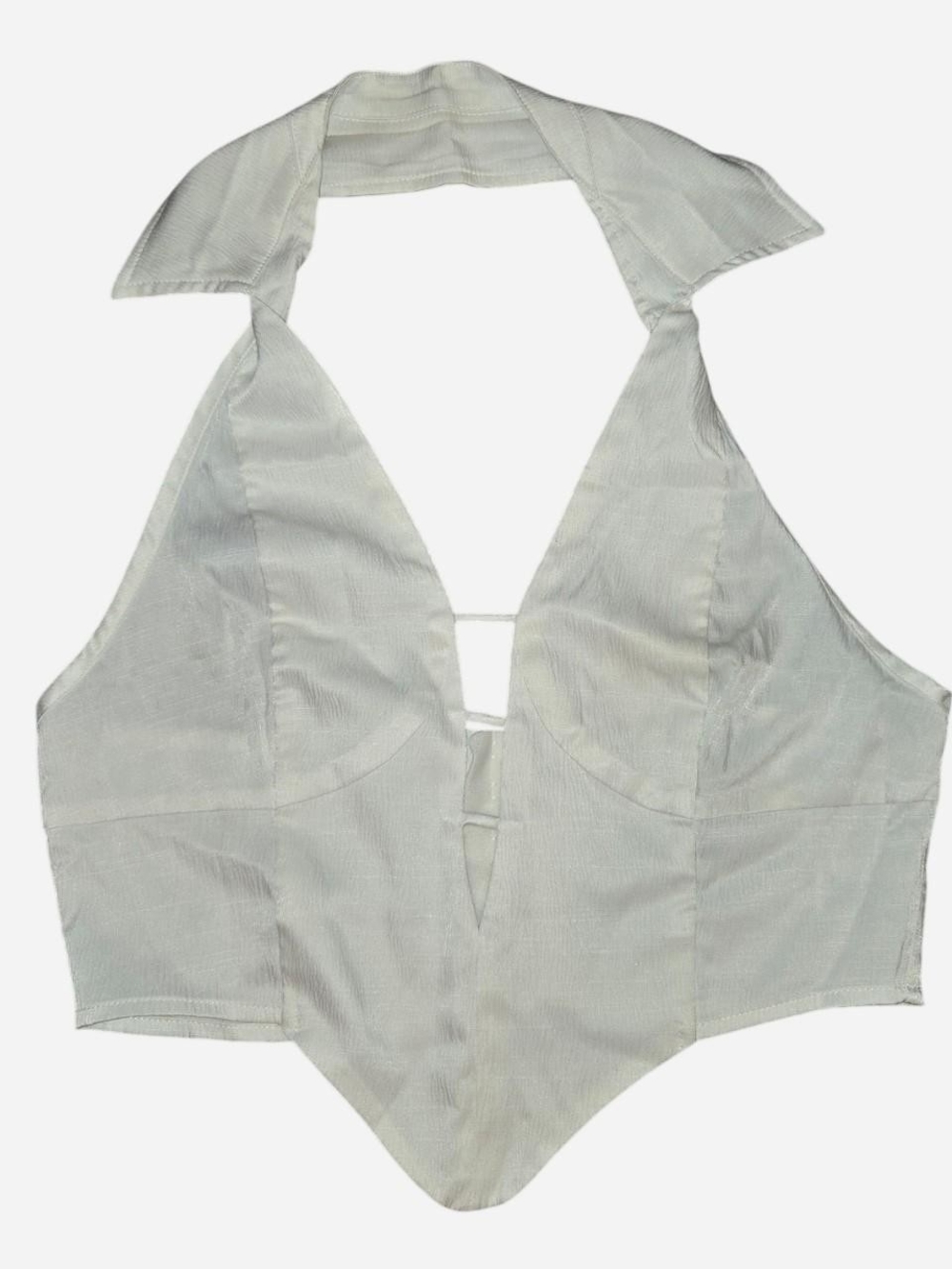 White Halter V-Neck Crop Top